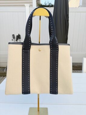 Rue De Verneuil Sellier medium leather and webbing trimmed canvas tote